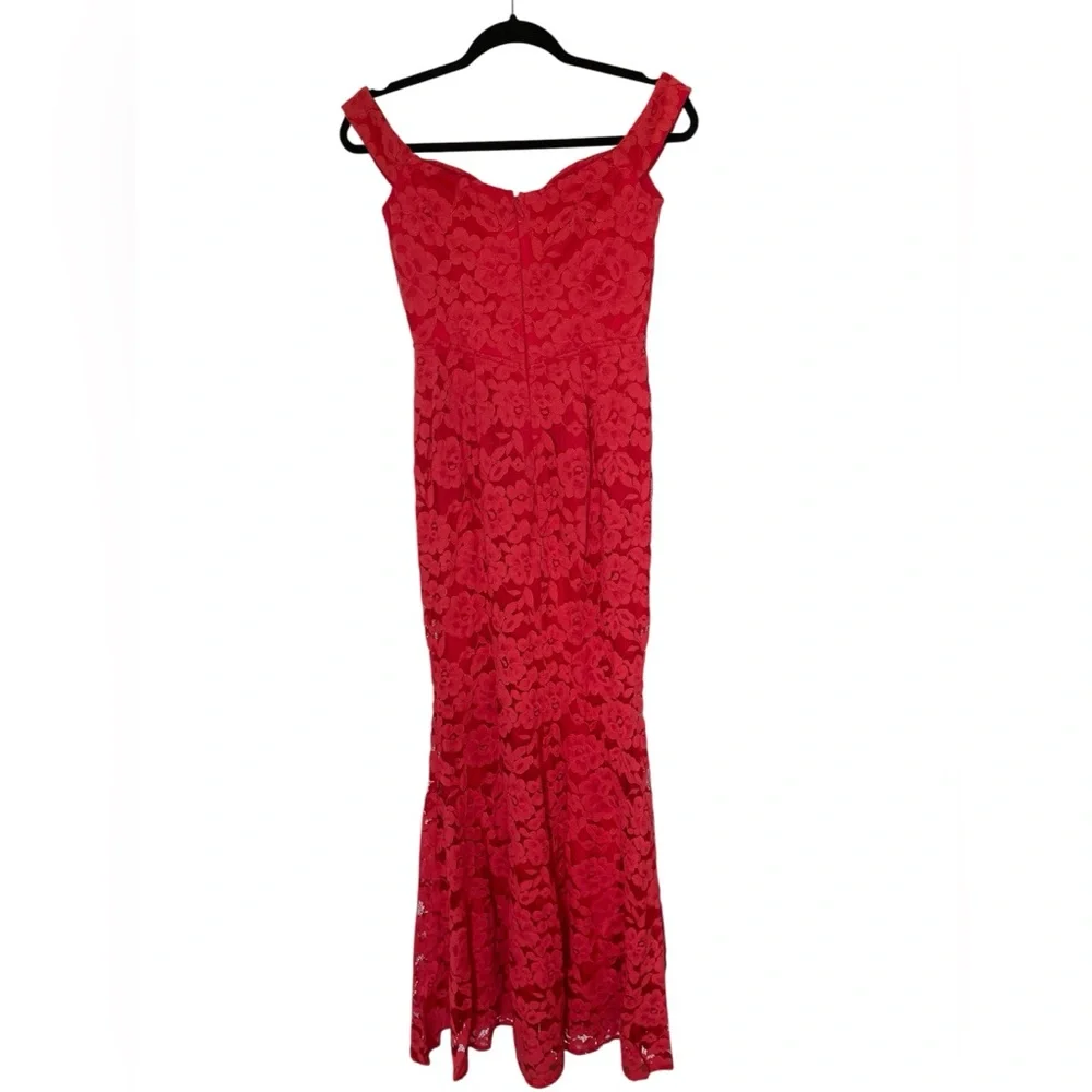 Lulus Red Lace Off-the-Shoulder Maxi Dress Size Small Mermaid Skirt - Picture 4 of 9